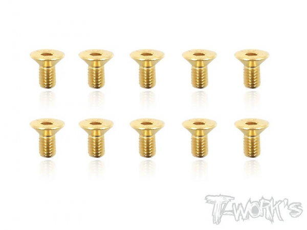 T-Works 3.0 x 6.0mm Gold Plated Stahl Senkkopf Schraube Innensechskant (10)