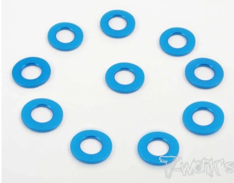 T-Works Alu 3mm x 0,5mm Bore Washer -Tamiya BLAU- (10 Stück)