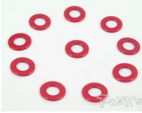 T-Works Alu 3mm x 0,75mm Bore Washer -ROT- (10 Stück)