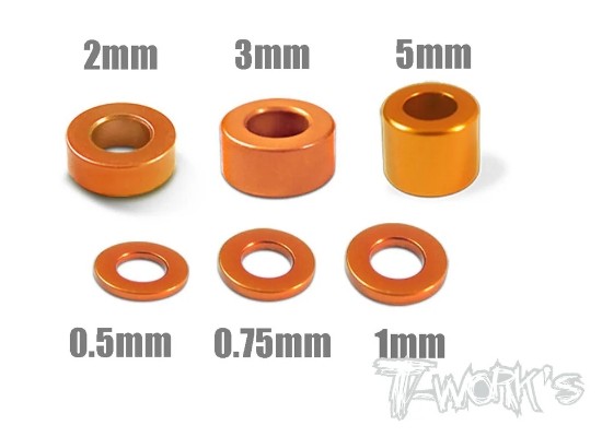 T-Works Alu 3mm Bore Washer Set -ORANGE- (24 Stück)