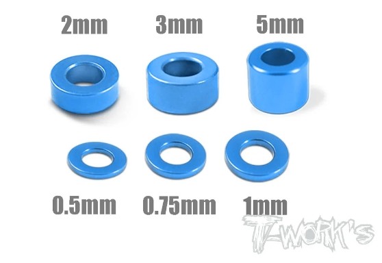 T-Works Alu 3mm Bore Washer Set -Tamiya BLAU- (24 Stück)