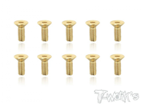 T-Works 3.0 x 8.0mm Gold Plated Stahl Senkkopf Schraube Innensechskant (10)