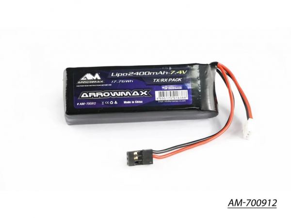 Arrowmax Lipo 2400mAh 2S TX/RX 7.4V Flat Pack