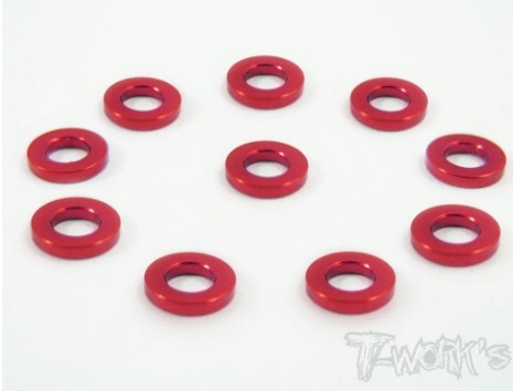 T-Works Alu 3mm x 1,0mm Bore Washer -ROT- (10 Stück)