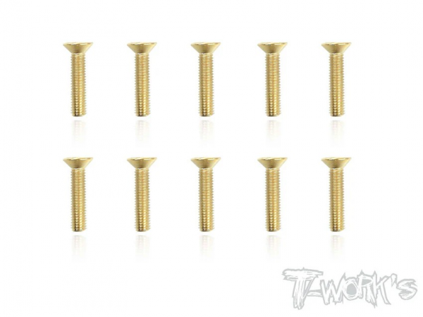 T-Works 3.0 x 14mm Gold Plated Stahl Senkkopf Schraube Innensechskant (10)