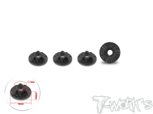 T-Works - M5 Alu Muttern - geriffelt - ultra light weight - 14mm Fläche - Schwarz (4 Stück)