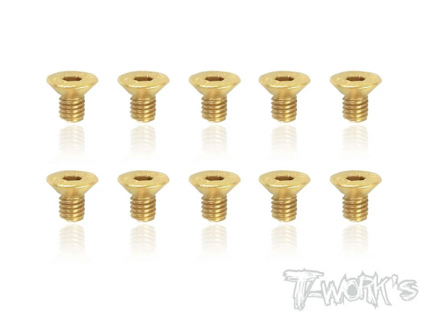 T-Works 3.0 x 5.0mm Gold Plated Stahl Senkkopf Schraube Innensechskant (10)