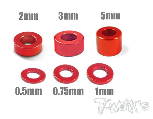 T-Works Alu 3 x 5.7mm Bore Washer Set -ROT- (24 Stück)