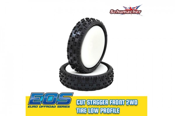 1:10 Schumacher Cut Stagger - 2WD Front Komplettrad -Low Profile- gelb (2) verklebt - EOS / Mibos