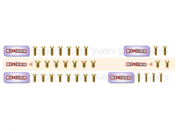 T-Works Schraubenset für Unterseite (Gold) - für Mugen MBX8R (30 Stück)