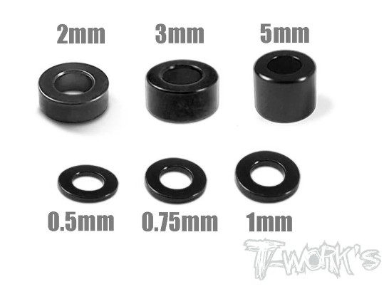 T-Works Alu 3mm Bore Washer Set -SCHWARZ- (24 Stück)