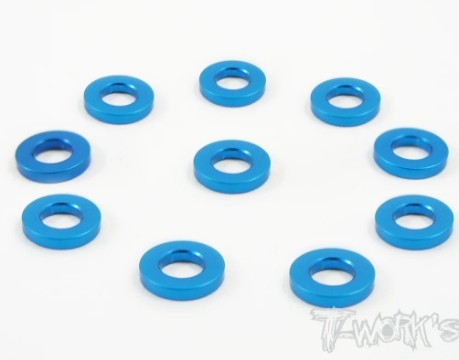 T-Works Alu 3mm x 1,0mm Bore Washer -Tamiya BLAU- (10 Stück)