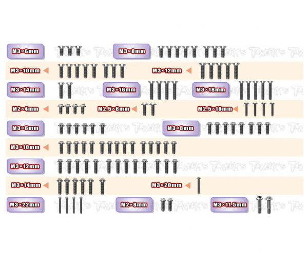 T-Works 64 Titan Ufo Head Schrauben Set für Mugen Seiki MSB1 (102 Schrauben)