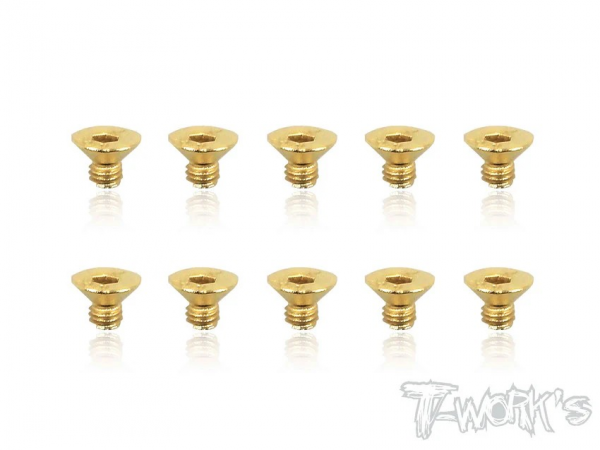 T-Works 3.0 x 4.0mm Gold Plated Stahl Senkkopf Schraube Innensechskant (10)