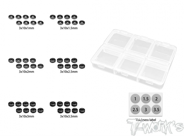 T-Works Alu Shims - 3x10mm - 1.0-3.5mm (6x 8 Stück)