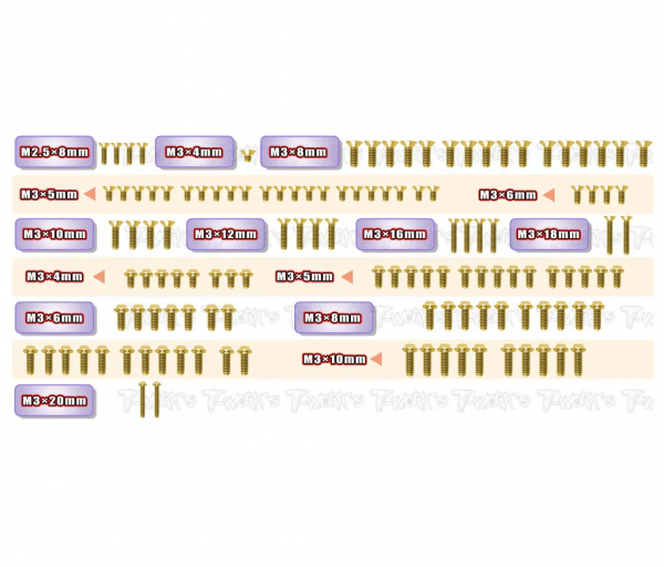 T-Works Ufo Stahl Schrauben Set - Gold beschichtet für Xray X4'25 (125 pcs)