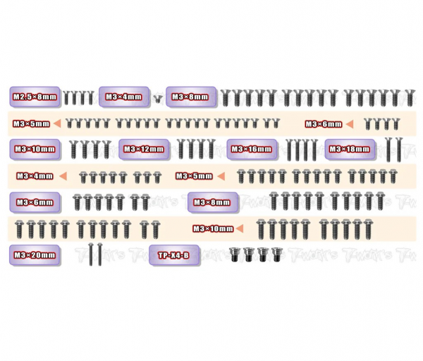 T-Works 64 Titan Ufo Head Schrauben Set für Xray X4'25 (129 pcs)