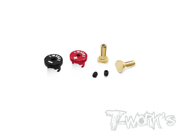 T-Works 4mm Goldstecker mit Alu Griffstücken (- schwarz / + rot) (2 Stück)