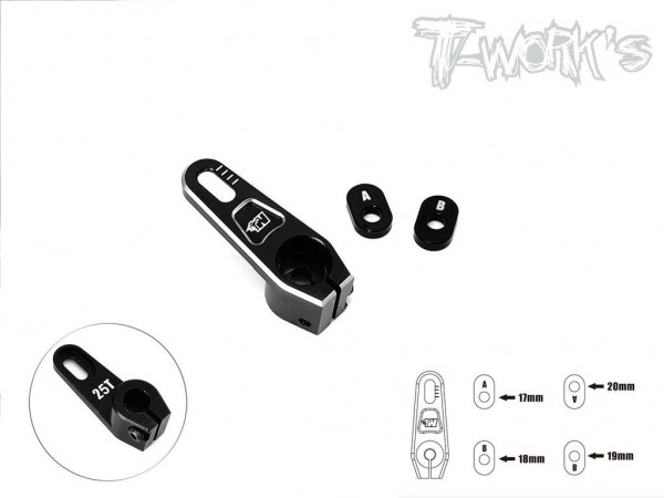 T-Works Alu Servo Horn - einstellbar - 25 Zähne - SCHWARZ