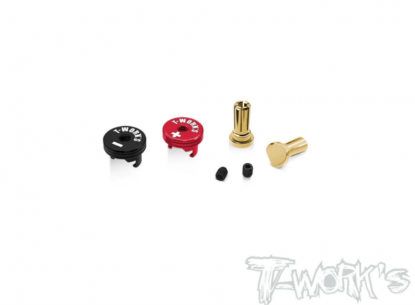 T-Works 5mm Goldstecker mit Alu Griffstücken (- schwarz / + rot) (2 Stück)