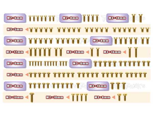 T-Works Stahl Schrauben Set - Gold (135) Mugen MTC-2R