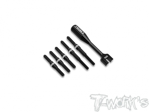 T-Works Alum.7075-T6 Gewinde-/Spurstangen Set - SCHWARZ- für Mugen MTC-2 / MTC-2R