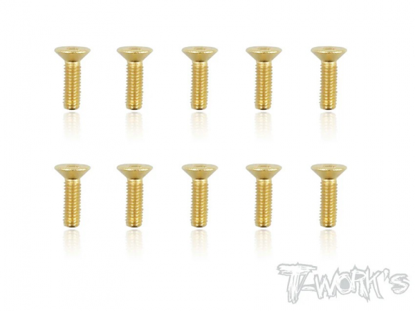 T-Works 3.0 x 10mm Gold Plated Stahl Senkkopf Schraube Innensechskant (10)